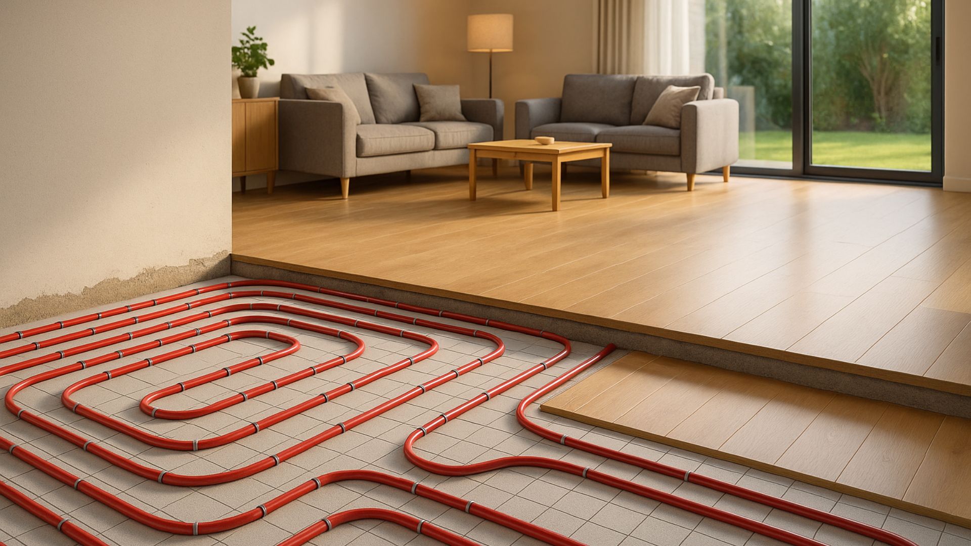 Modern home with underfloor heating installation