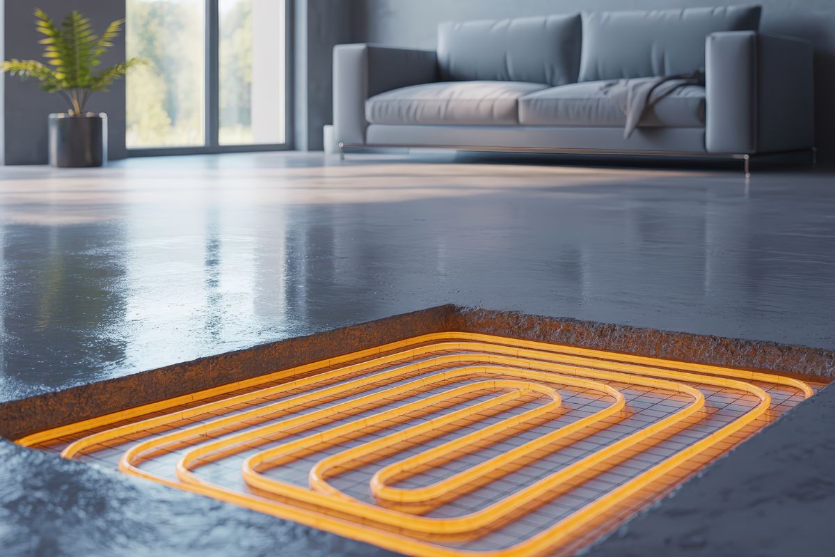 Water underfloor heating installation detail